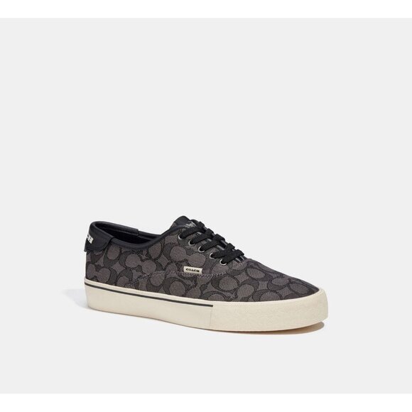 Coach Men's Size 11.5 Lace-up Sneakers Black Signature Jacquard Skate Low Top - Picture 2 of 6